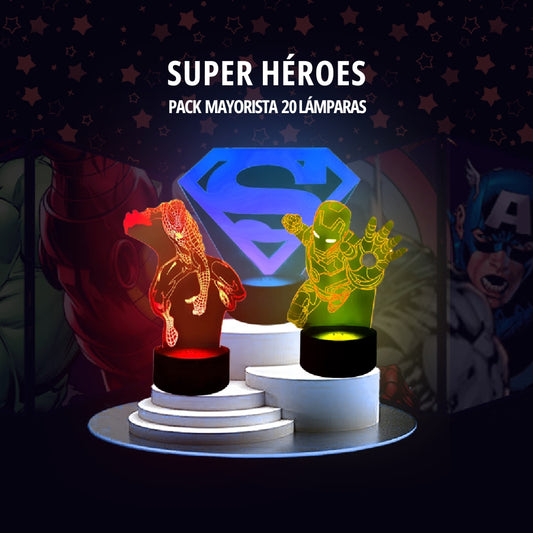 Pack Emprendimiento Superhéroes • Lámparas Led Ilusión 3D