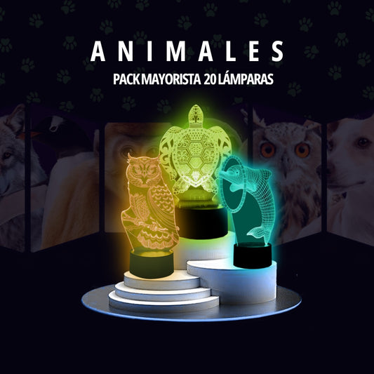 Pack Emprendimiento Animales • Lámparas Led Ilusión 3D