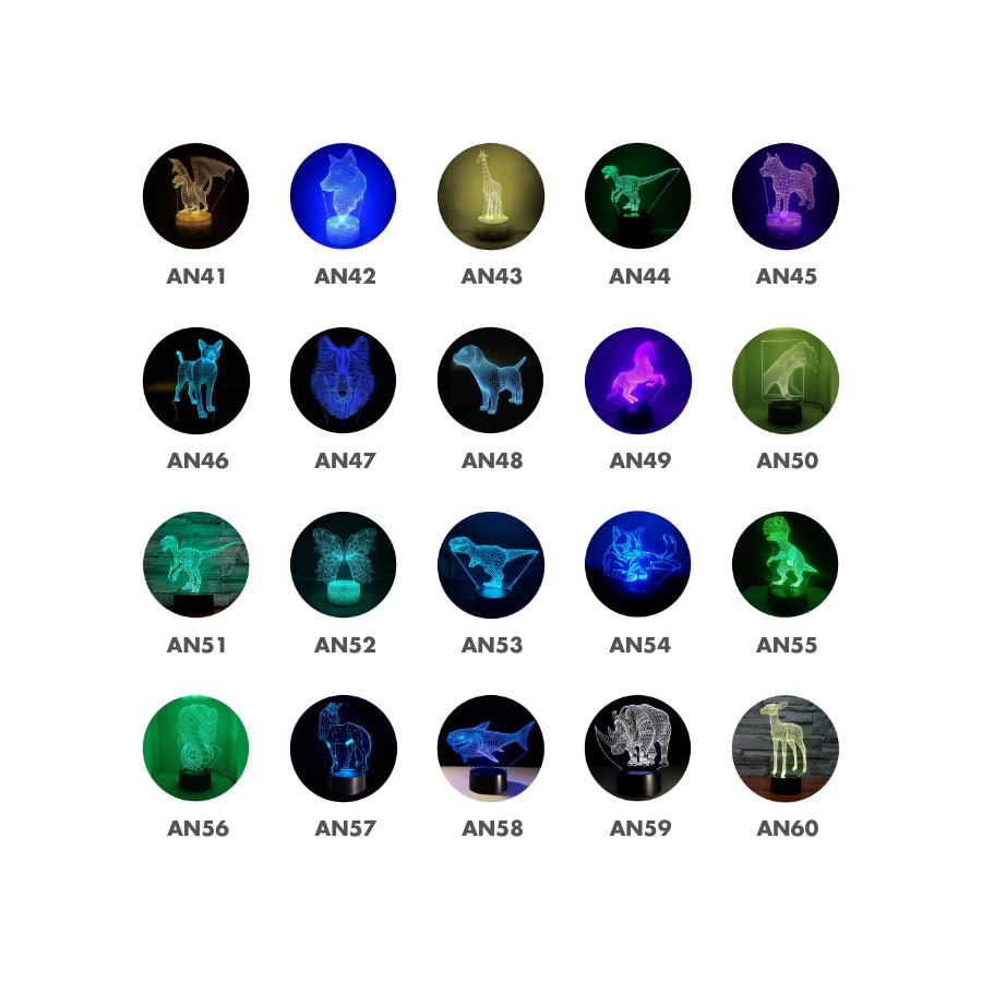 Pack Emprendimiento Animales • Lámparas Led Ilusión 3D