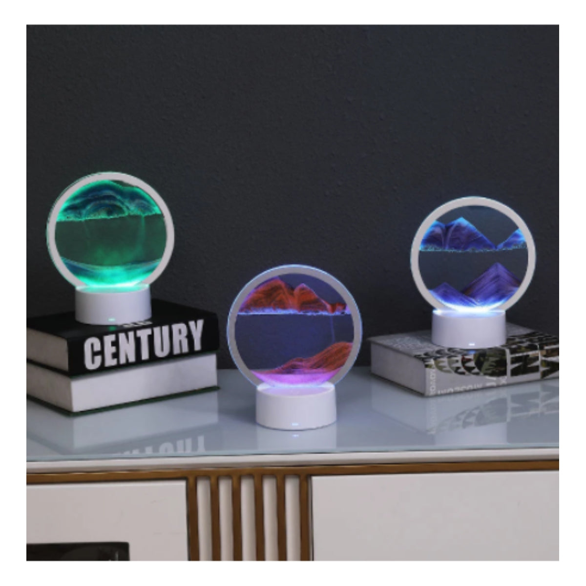 Sand Lamp 3D (Incluye Base Blanca Multicolor + Cable Usb + Vidrio Con Arena)