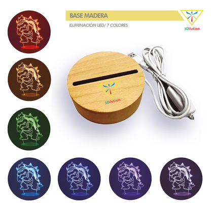 Lampara 3D Base Madera (Incluye Base Con Cable Incorporado + Diseño Acrilico + Caja Individual)