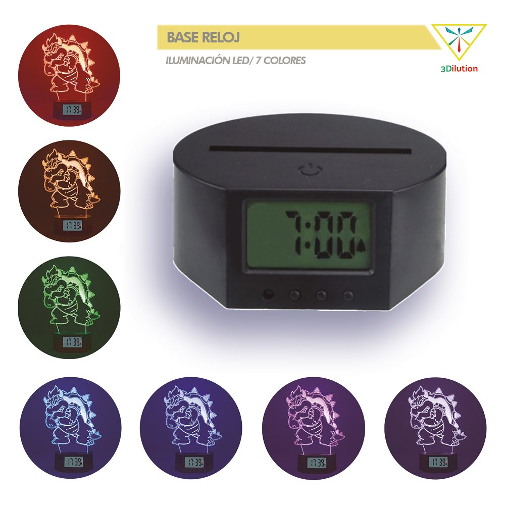 Lampara 3D Base Reloj Alarma (Incluye Base Con Alarma + Diseño Acrilico + Cable Usb + Control Remoto + Caja Individual)