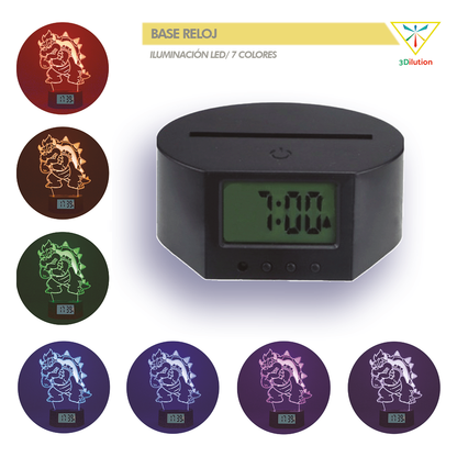Lampara 3D Base Reloj Alarma (Incluye Base Con Alarma + Diseño Acrilico + Cable Usb + Control Remoto + Caja Individual)