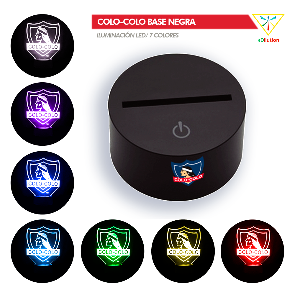 Lámpara 3D Colo Colo Base Negra (Incluye Base Con Logo Colo Colo + Cable Usb + Control Remoto)