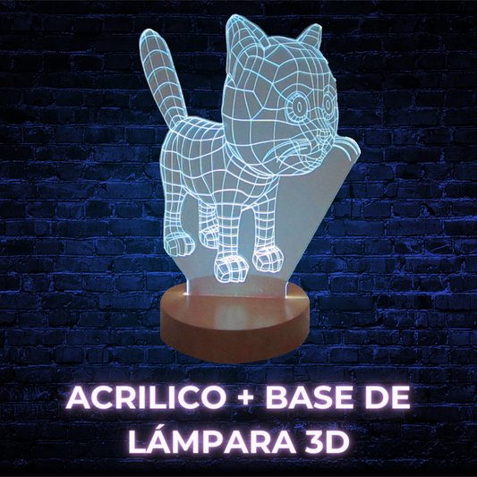 Lampara 3D Base Madera (Incluye Base Con Cable Incorporado + Diseño Acrilico + Caja Individual)