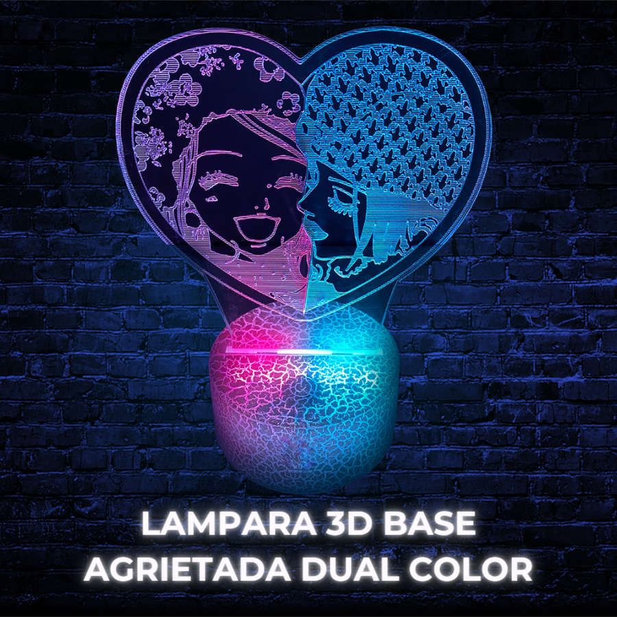 Lampara 3D Base Agrietada Dual Color (Incluye Base + Diseño Acrilico + Cable Usb + Caja Individual)